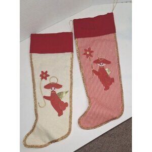 Lot Of 2 Handmade Felt Xmas Stockings Pixies Fairies Red White